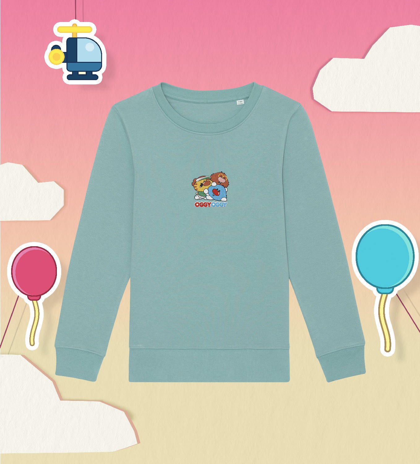 OGGY OGGY et ses amis Sweat-Shirt Coton Enfant Broderie